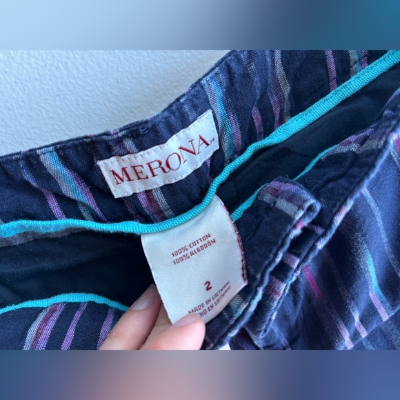 Merona Striped Mid Rise Shorts For Women Size 2 100% Cotton - Picture 2 of 3